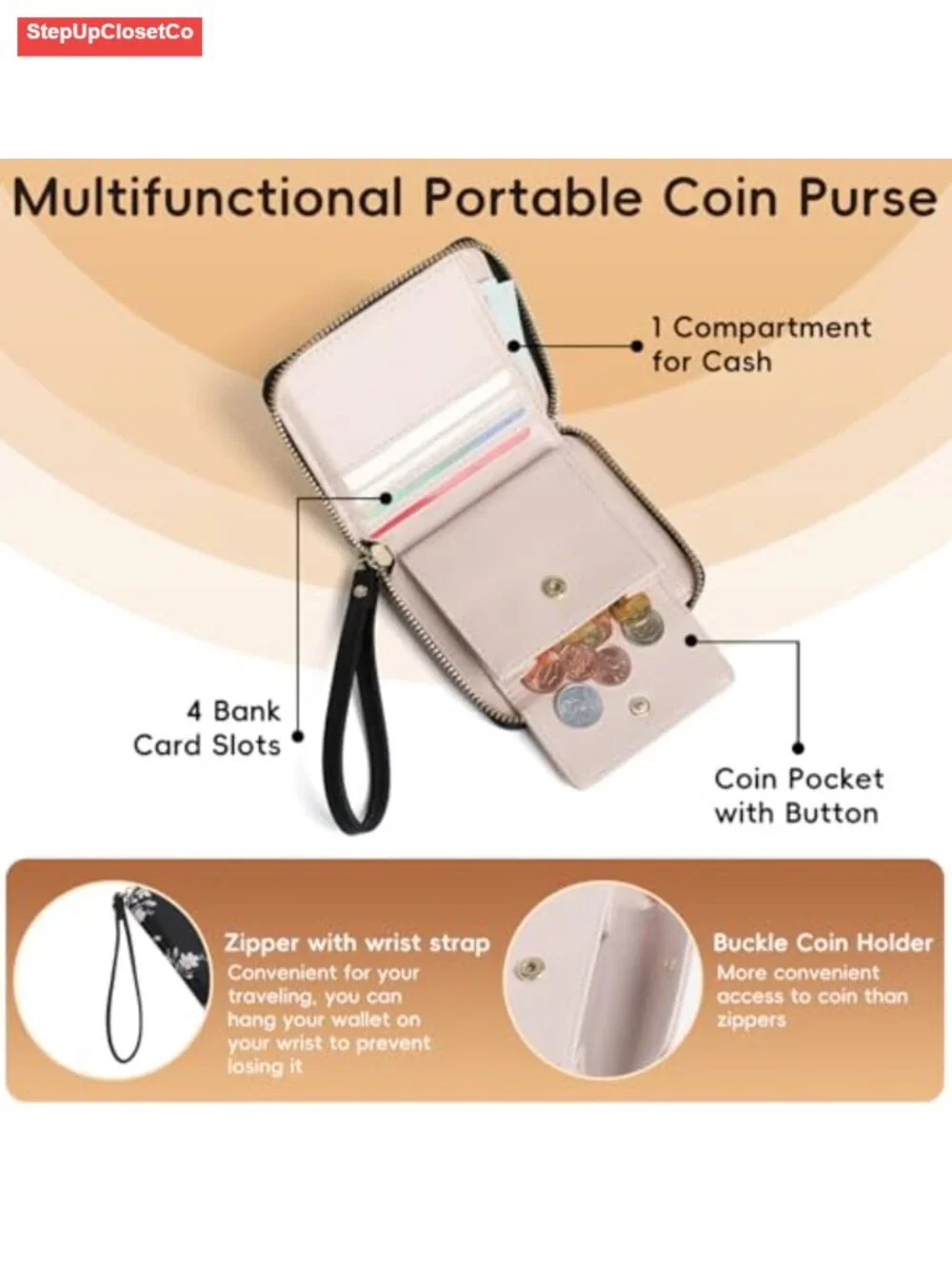 Women's Faux Leather RFID Blocking Zip Around Wristlet Wallet with Card Slots